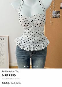 Polka Dot Ruffle Halter Top