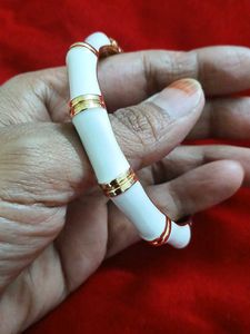 Elegant White &amp; Gold Bamboo Bangle