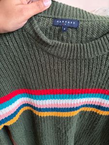Olive Green Striped Knit Sweater