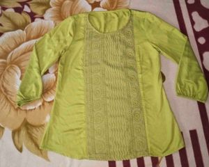 Lime Green Embroidered Kurta Top