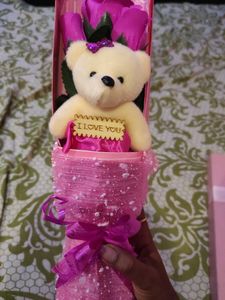 Cute Teddy Bear &amp; Rose Gift Box