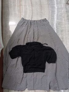 Chic Black Top &amp; Checkered Skirt Set
