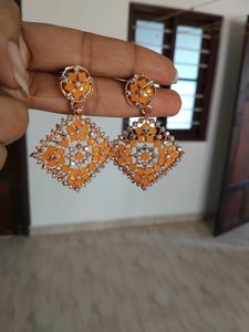 Yellow Beaded Drop Earrings
