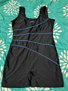 Black One Piece Swimsuit with blue stripes
