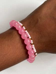 Chic Pink Beaded Bracelets Set