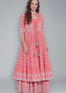 Peach Ethnic Cotton Anarkali with Jacket