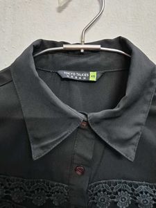 Elegant Black Lace Trimmed Blouse
