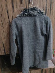 Striped Fur Collar Coat