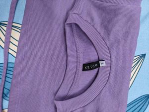 Purple Ribbed Crop Top with Tie-Back