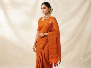Elegant Orange Striped Saree