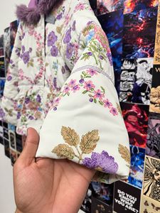 Floral Puffer Jacket with Fur Hood