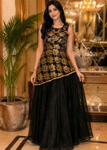 Black & Gold Floral Ethnic Gown