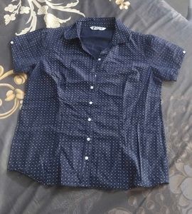 Chic Navy Polka Dot Button-Up women Shirt