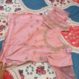 Pink &amp; Gold Embroidered Lehenga