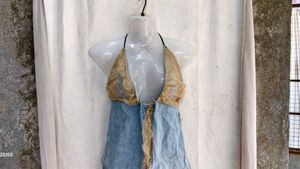 69. Denim &amp; Gold Chain Halter Top