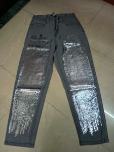 Grey Graphic Print Jeans – Stylish & Edgy