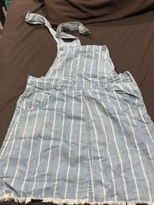 Striped Denim Pinafore Dress