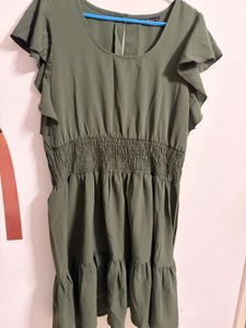 Olive Green Ruffle Sleeve Dress