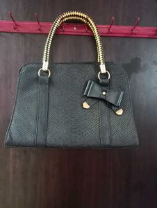 Black Satchel Handbag with Bow