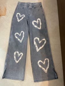 Cute Heart Print Wide Leg Jeans
