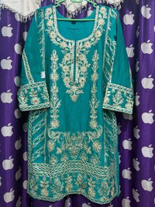Elegant Teal Kurta Set with Gold Embroidery