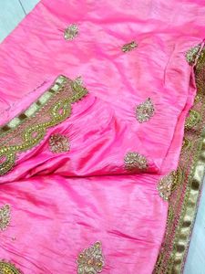 Elegant Pink Embroidered Saree with design blous