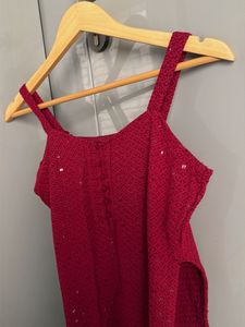 Maroon Cotton Sleeveless Kurta Set | Festive