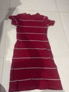 Maroon Striped T-Shirt Dress