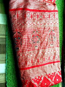 Dhola silk saree red blouse 44 inch