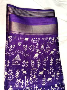 Vibrant Purple Saree with Folk Art Print