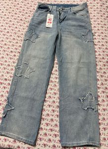 H&M Light Wash Star Patch Jeans