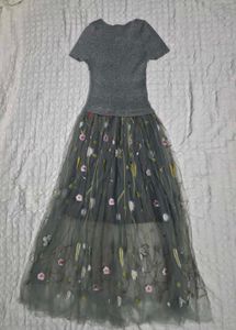 Dolce&amp;Gabbana Sparkly Grey Tulle Embroidered Dress