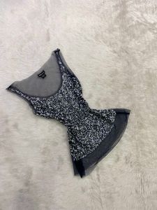 Vintage Sequined Mesh Camisole Tank Top