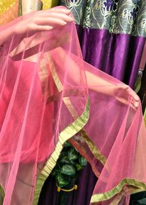 Pink Dupatta Stoal with Golden Border