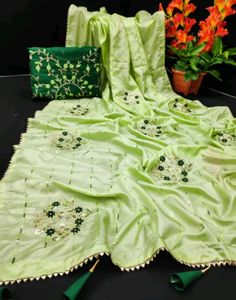 Embroidered Dola Silk Saree With Unstiched Blouse