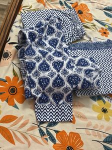 Blue &amp; White Printed Kurta Set