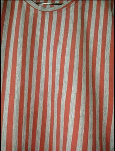 Orange &amp; Smoke Grey Striped Crew Neck T-Shirt