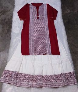 Maroon & White Ethnic Kurta Set
