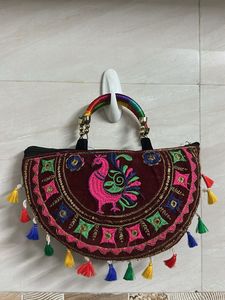 Boho Embroidered Peacock Clutch Bag