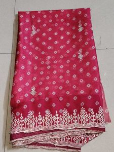 Beautiful Pink Saree with Intricate White Embroide
