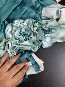 Beautiful Teal Tulle Dress with Flower Embellishme