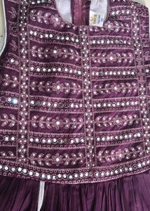 Embroidered Purple Kurta with Mirror Work
