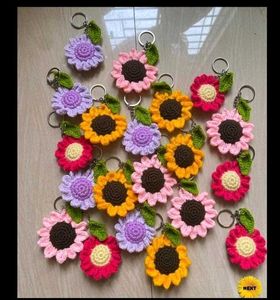 Handmade Crochet Flower Keychains - Set of 3