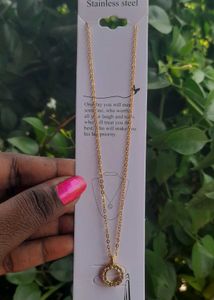 2 Dainty Gold Circle Pendant Necklace