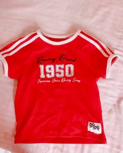 Red Racing Round Crop Tee