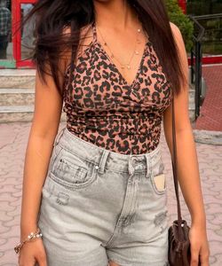 Leopard Print Halter Neck Crop Top
