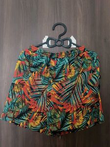Tropical Print Ruffle Crop Top with Shorts and Jac