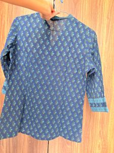 Blue Printed Cotton Kurta