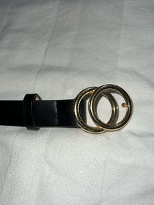 H&amp;M Classic Black Belt with Double Ring Buckle