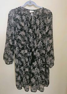 Black Sheer Floral Midi Prairie Chic Dress